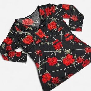 Vintage Y2K Baby Doll Top, Red Flowers, 2000s